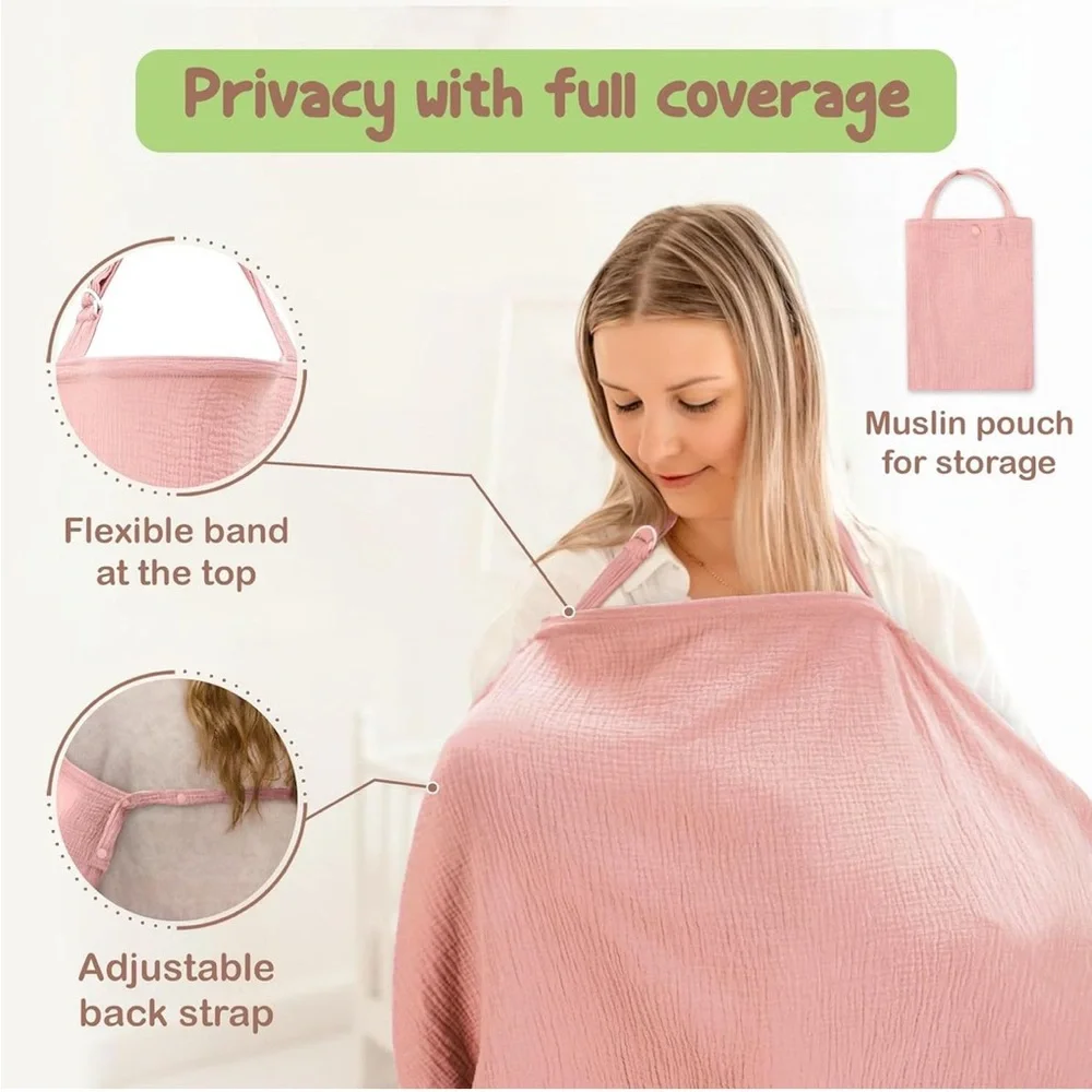 Infancie 100% Organic Cotton Muslin Nursing Cover Pink NEW